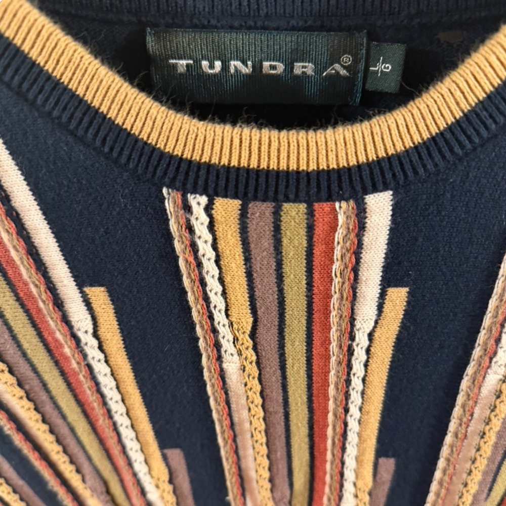 VTG Coogi-Style 3D Design Navy Crewneck Sweater Size Men’s Large - Picture 2 of 9
